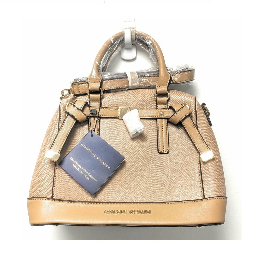 Adrienne Vittadini Madison Adjustable Strap Dome Lock Satchel Handbag - Taupe